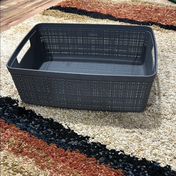 Curver Medium Jute Plastic Bin Dark Grey 6.9QT 12" x 9" Woven Look Storage - Picture 3 of 7